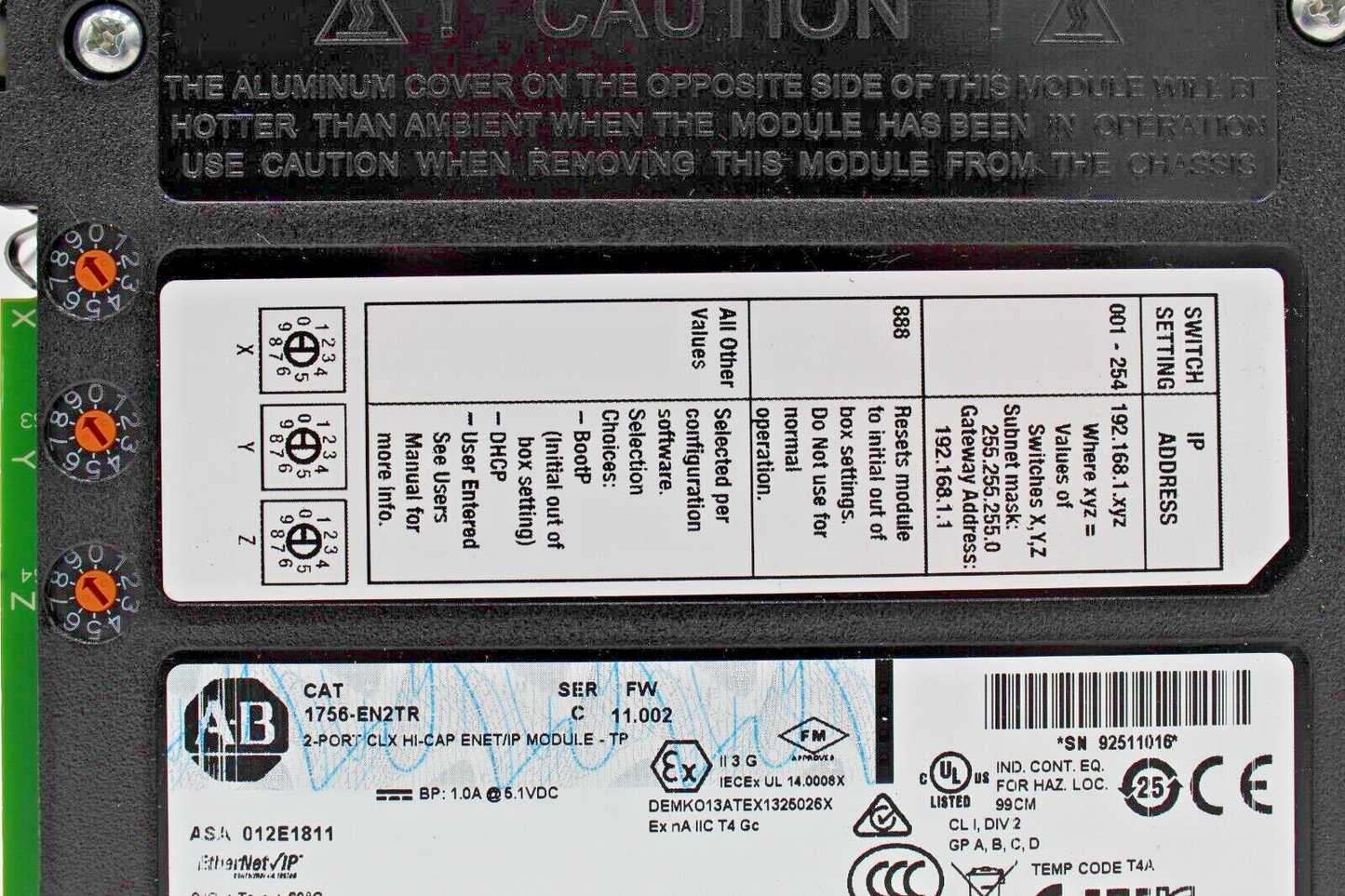 Allen-Bradley 2021 1756-EN2TR /C 2-Port CLX HI-CAP ENET/IP Module NNB