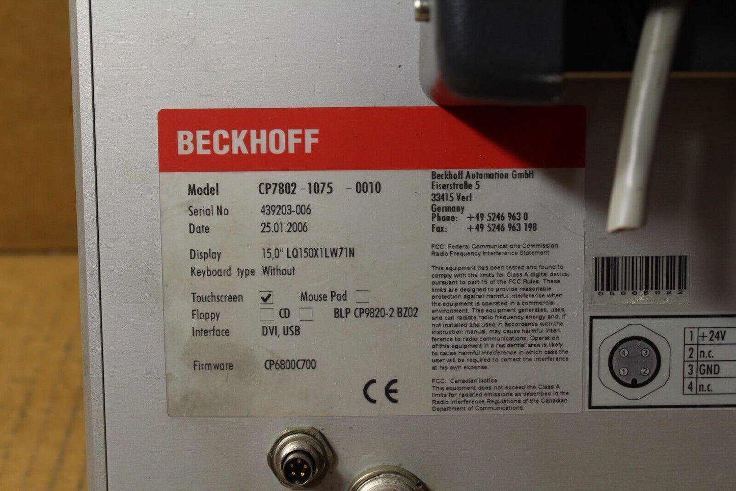 Beckhoff CP7802-1075-0010 Industrial Touch Screen Control Panel