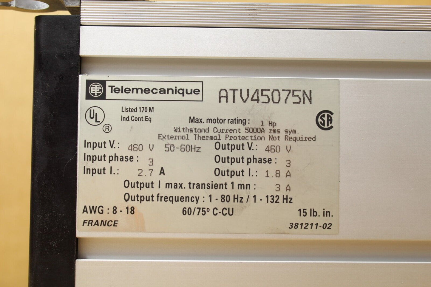 Telemecanique ATV45075N AC Drive