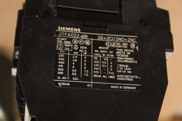 SIEMENS 3TF4022-0B CONTACTOR
