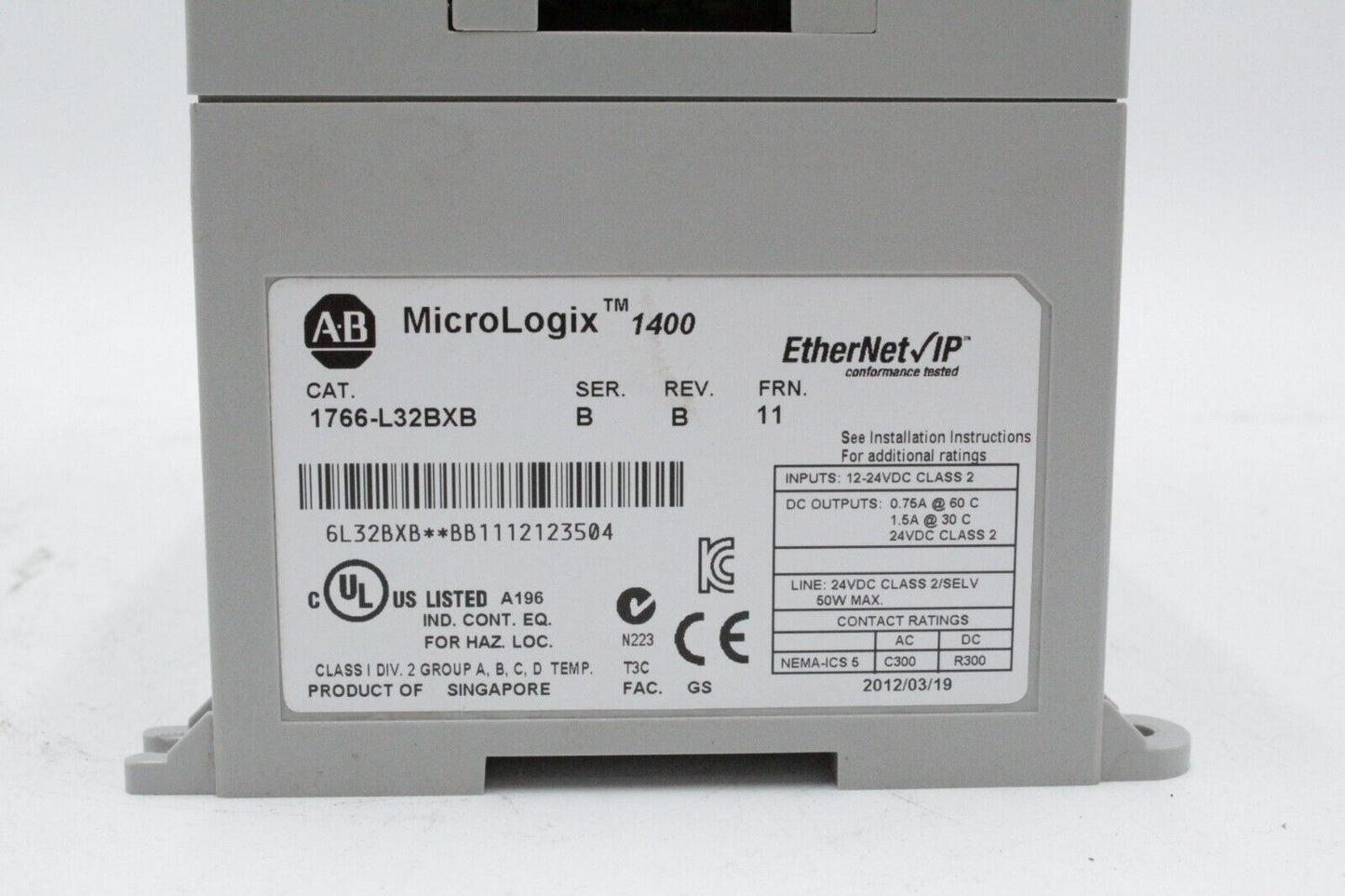 Allen-Bradley 1766-L32BXB MicroLogix 1400 Controller Module (Missing Wire Cover)