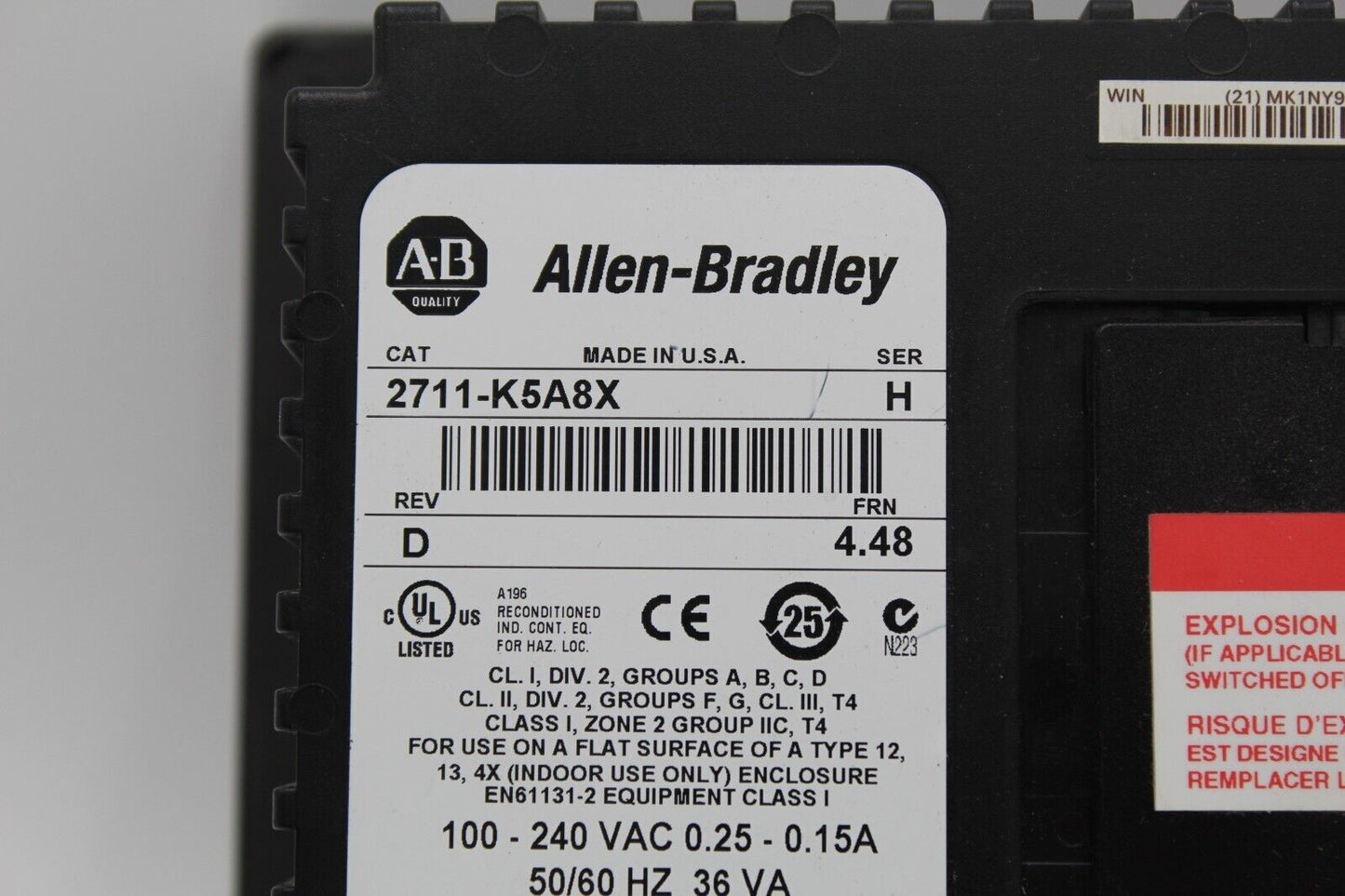 Allen Bradley 2711-K5A8X Ser. H PanelView 550