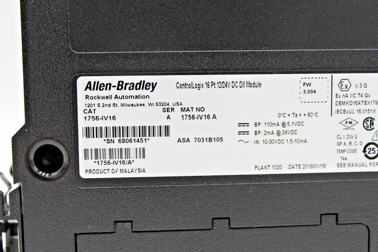Allen-Bradley 1756-IV16 ControlLogix 16 Pt. DC D/I Module