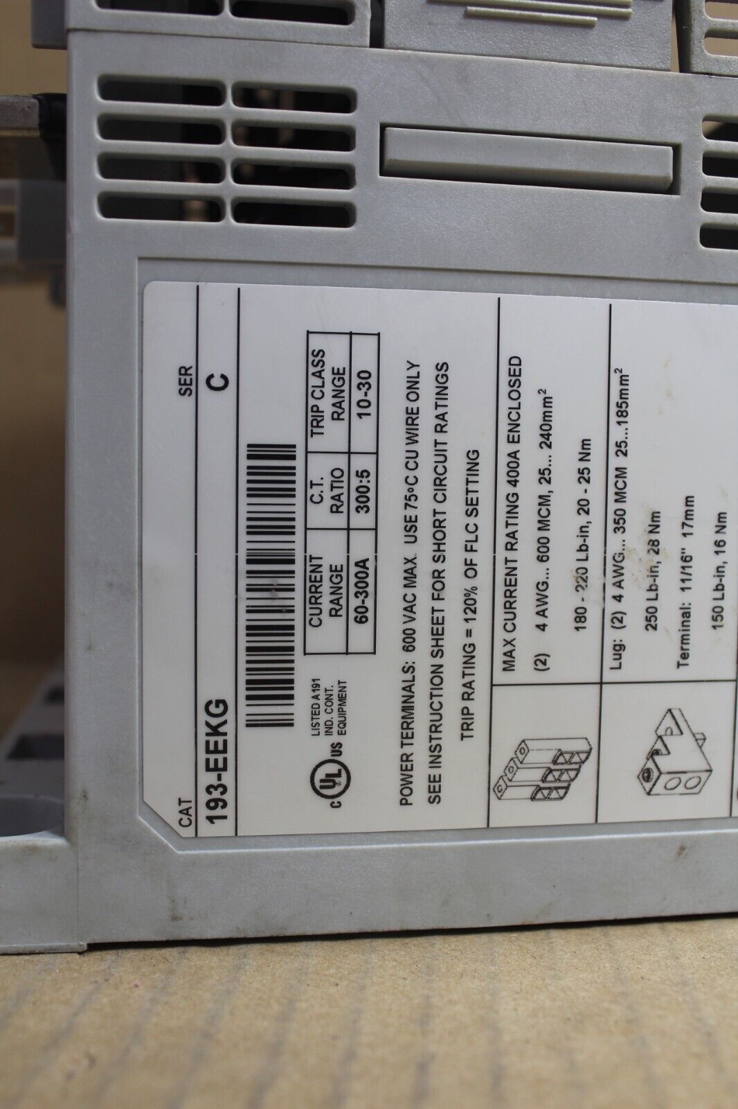 Allen Bradley 193-EEKG Relay *Small Broken Plastic