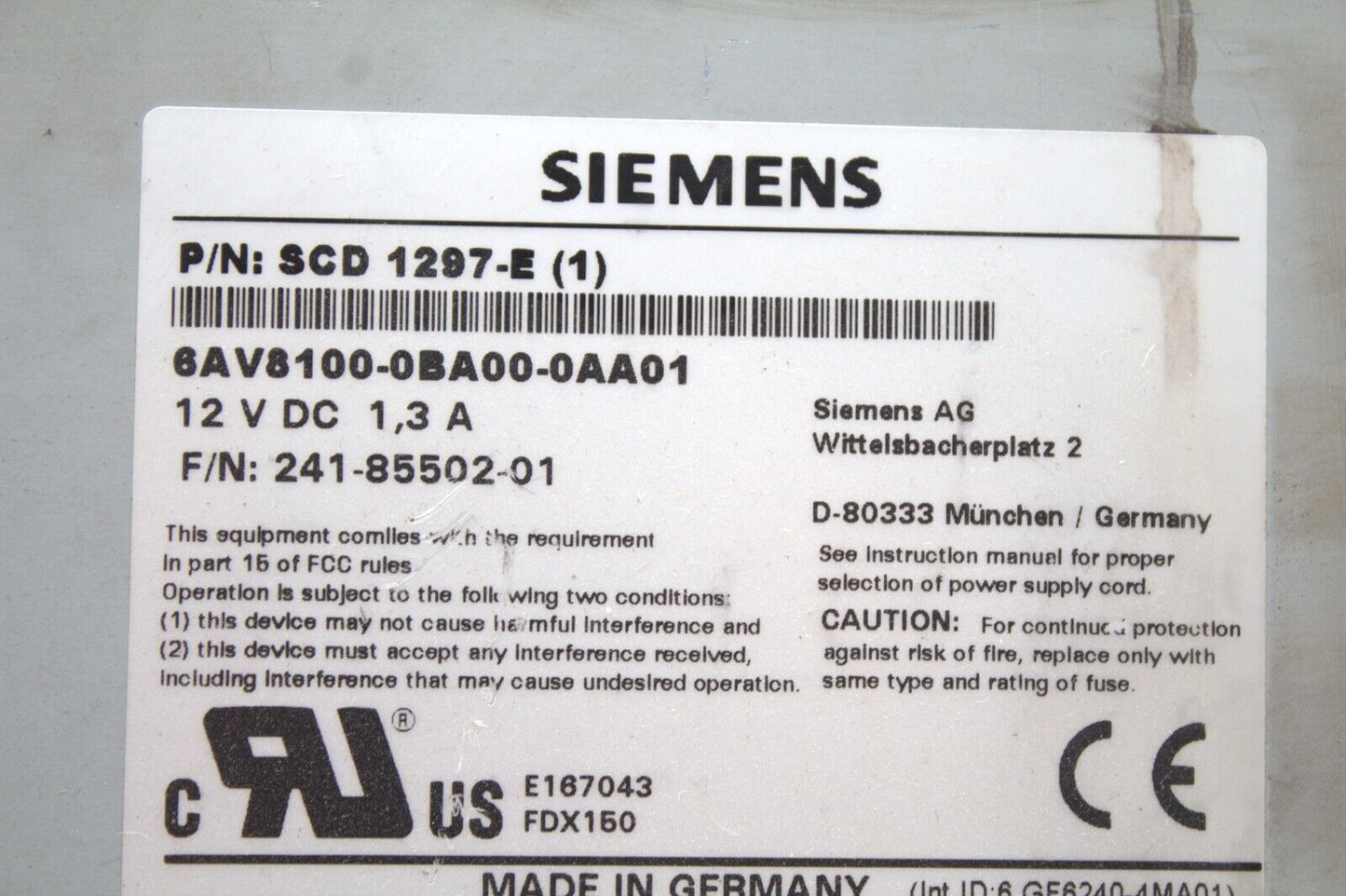 Siemens 6AV8100-0BA00-0AA1 Monitor w/Key Pad