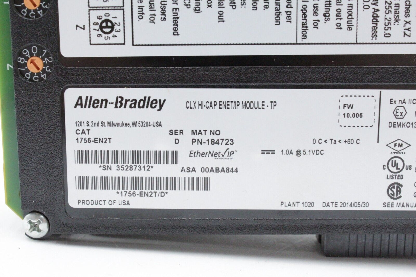 Allen-Bradley 1756-EN2T /D CLX HI Cap Enet/IP Module