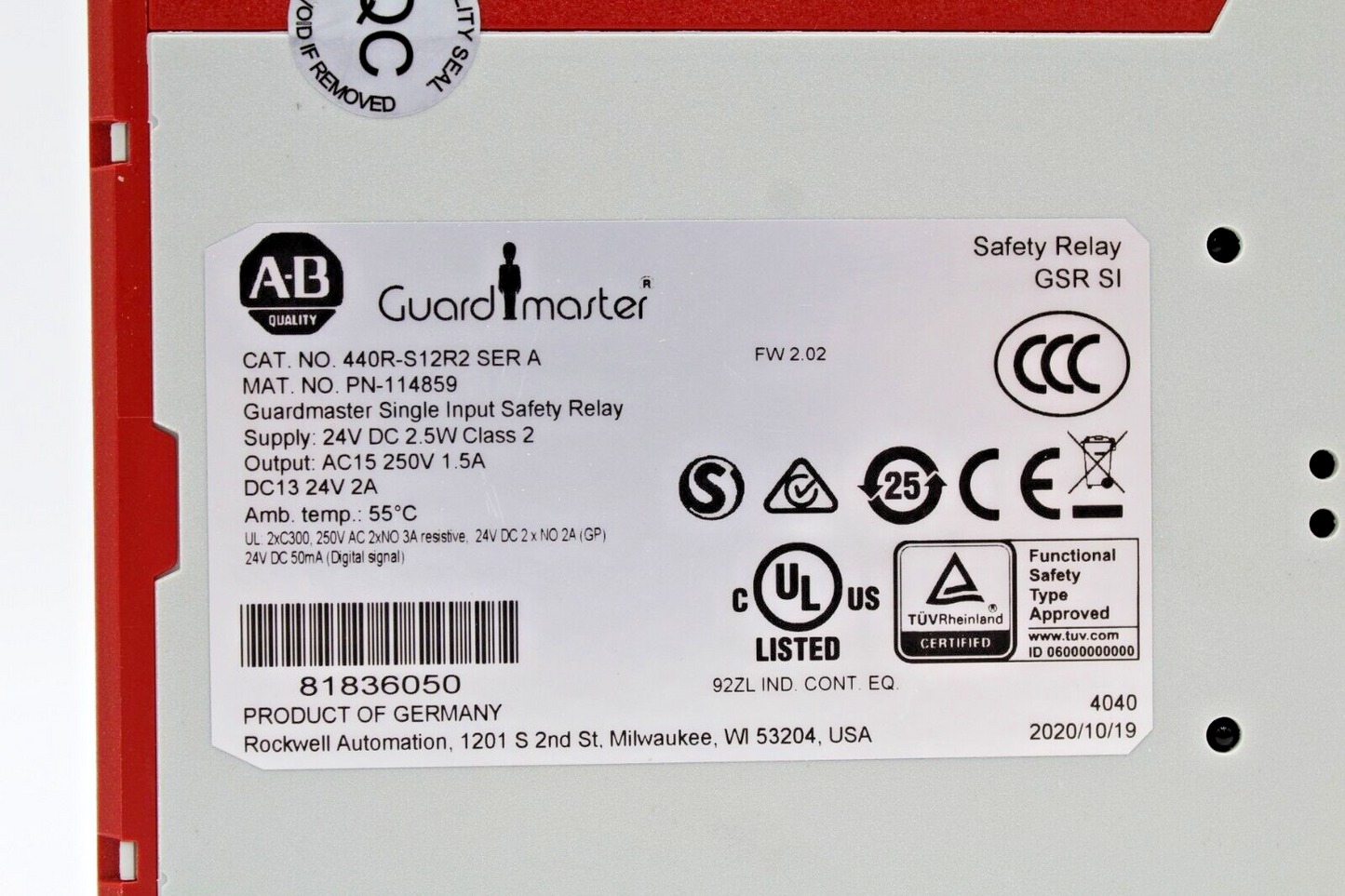 Allen-Bradley 440R-S12R2 Guardmaster Single Input Safety Relay