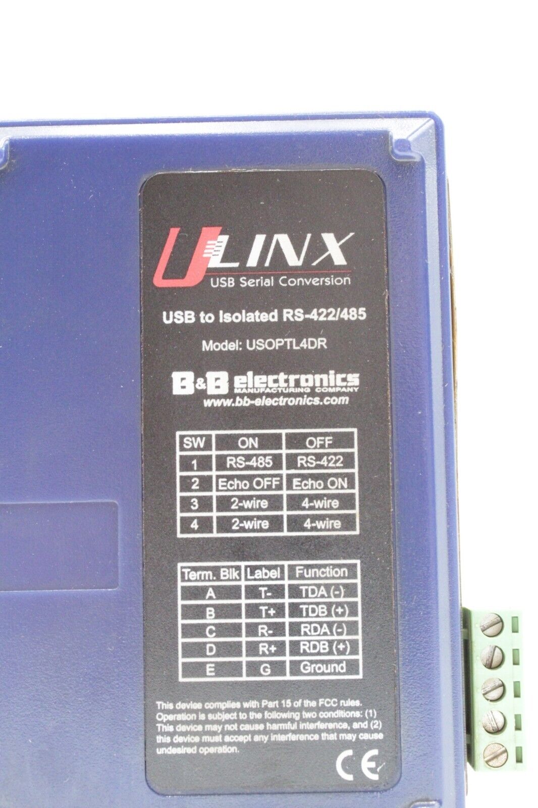 B&B Electronics ULINX USOPTL4DR Isolated Interface Module