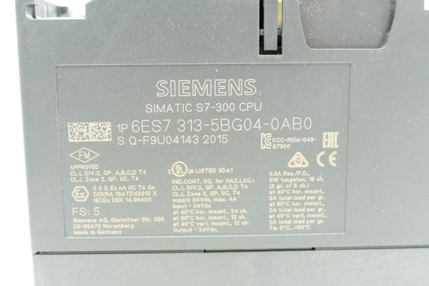 Siemens 6ES7 313-5BG04-0AB0 Simatic S7-300 CPU Module (No Covers)