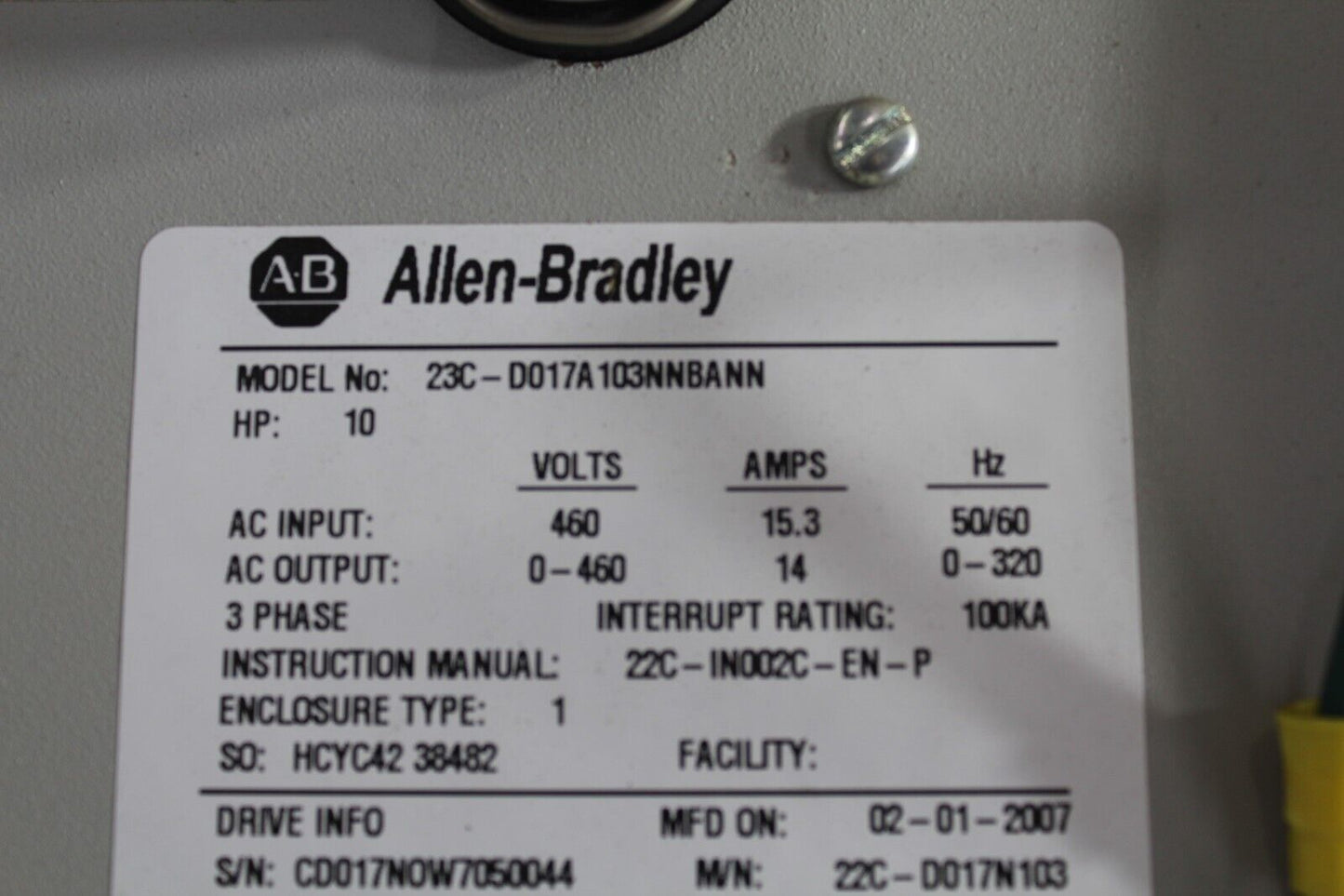 Allen Bradley 23C-D017A103NNBANN PowerFlex Full Unit