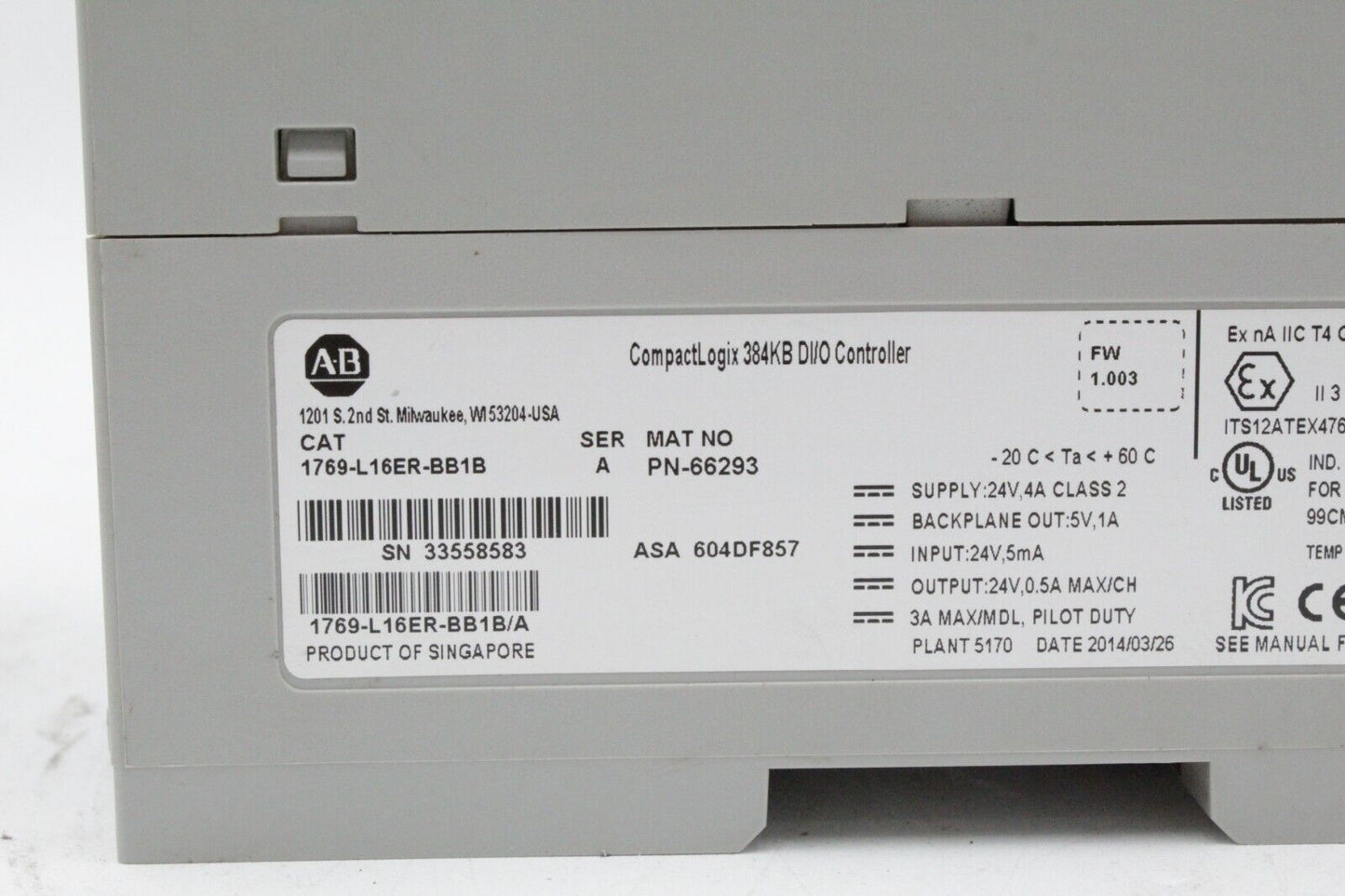 Allen-Bradley 1769-L16ER-BB1B CompactLogix 384KB DI/O Controller