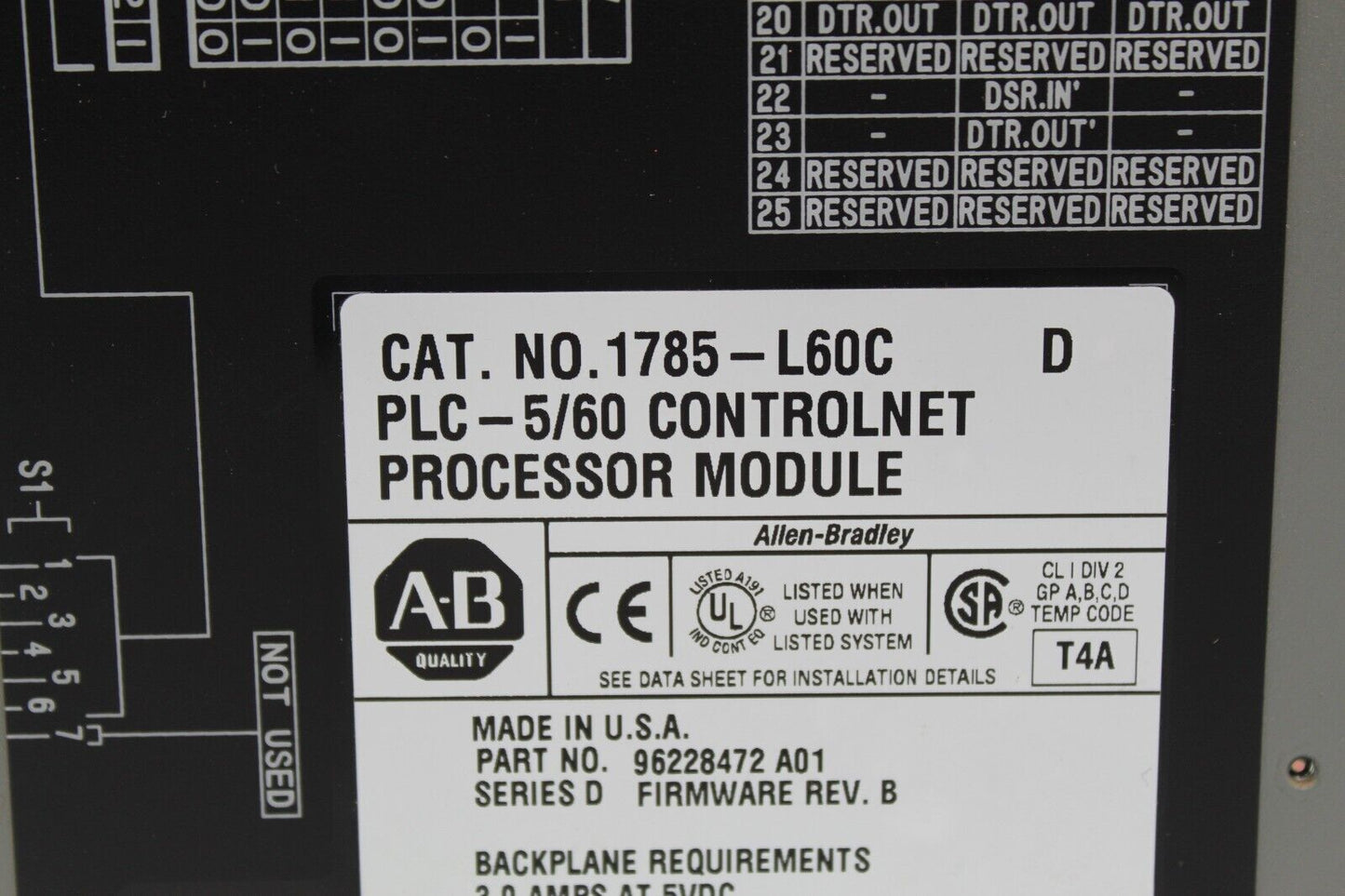 Allen-Bradley 1785-L60C PLC 5/60 Processor Module