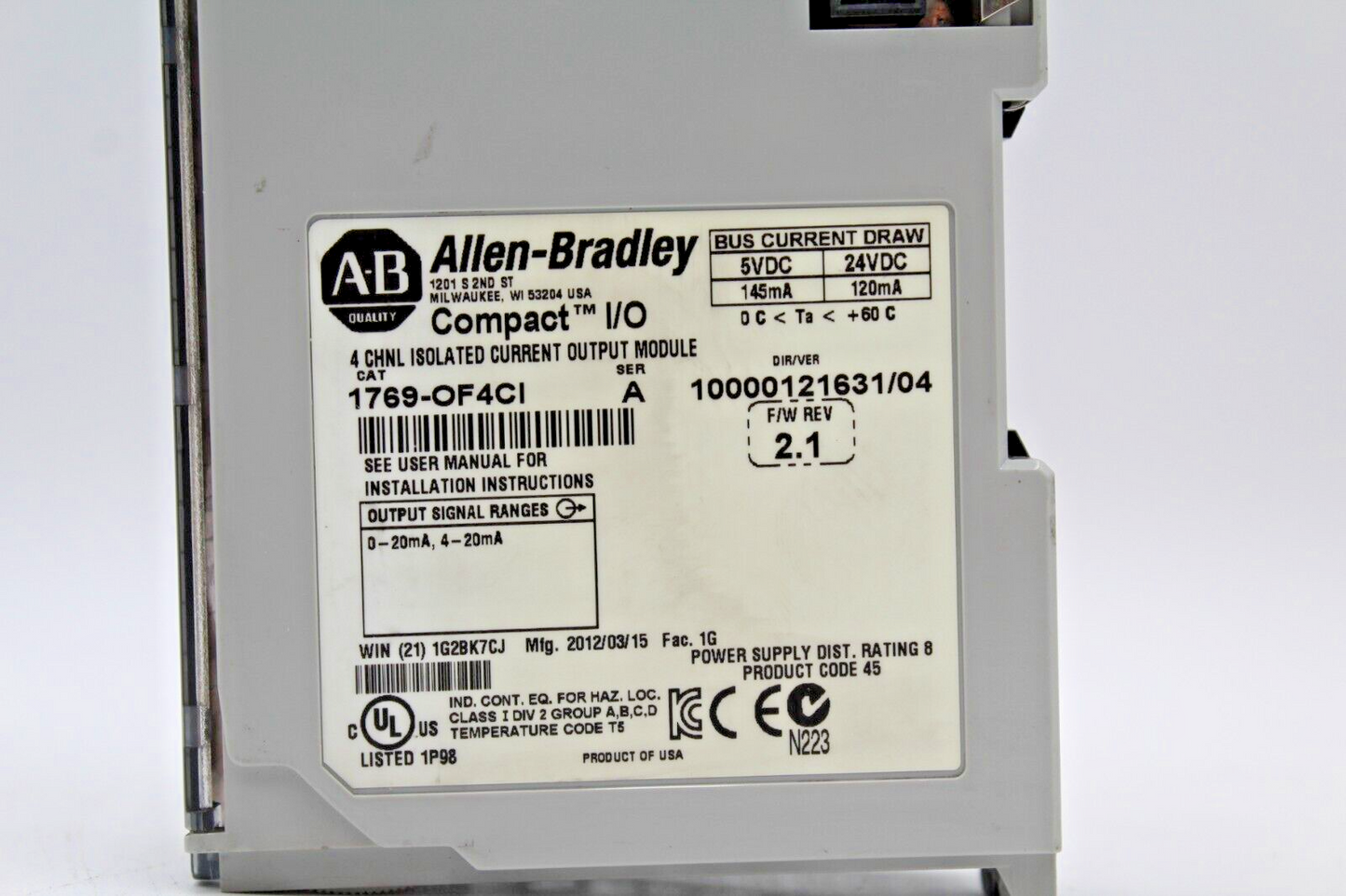 Allen-Bradley 1769-OF4CI Compact I/O 4 Chnl Isolated Current Output Module