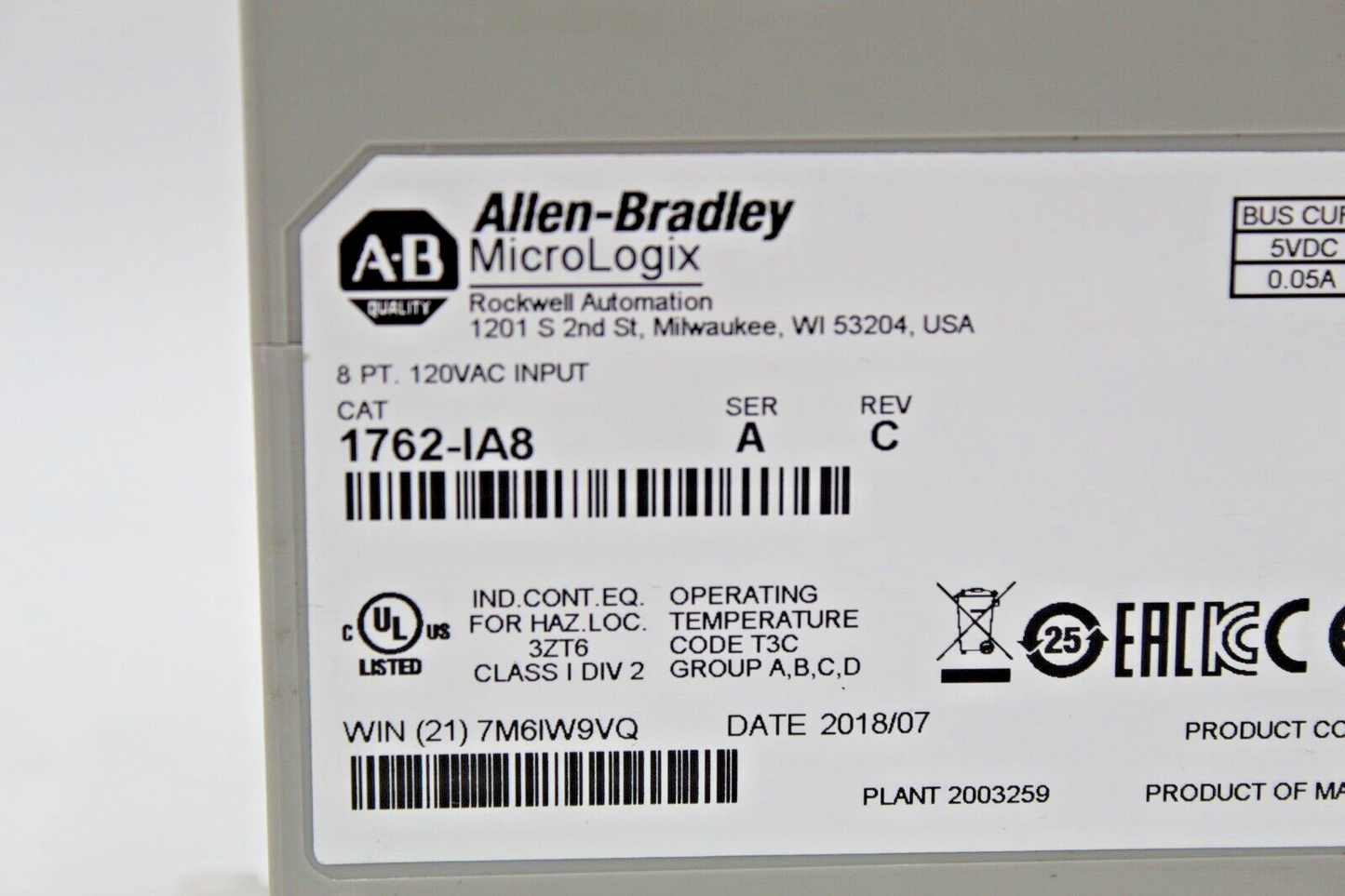 Allen-Bradley 1762-IA8 MicroLogix 1200 Input Module