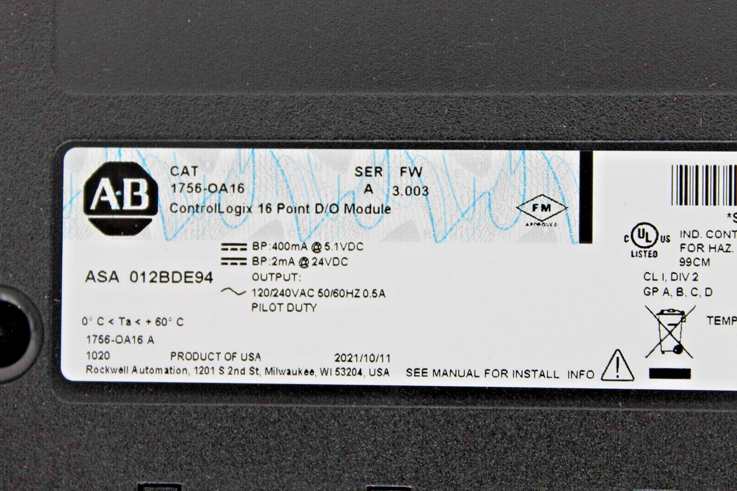 Allen-Bradley 1756-OA16 ControlLogix 16 Point D/O Module NNB