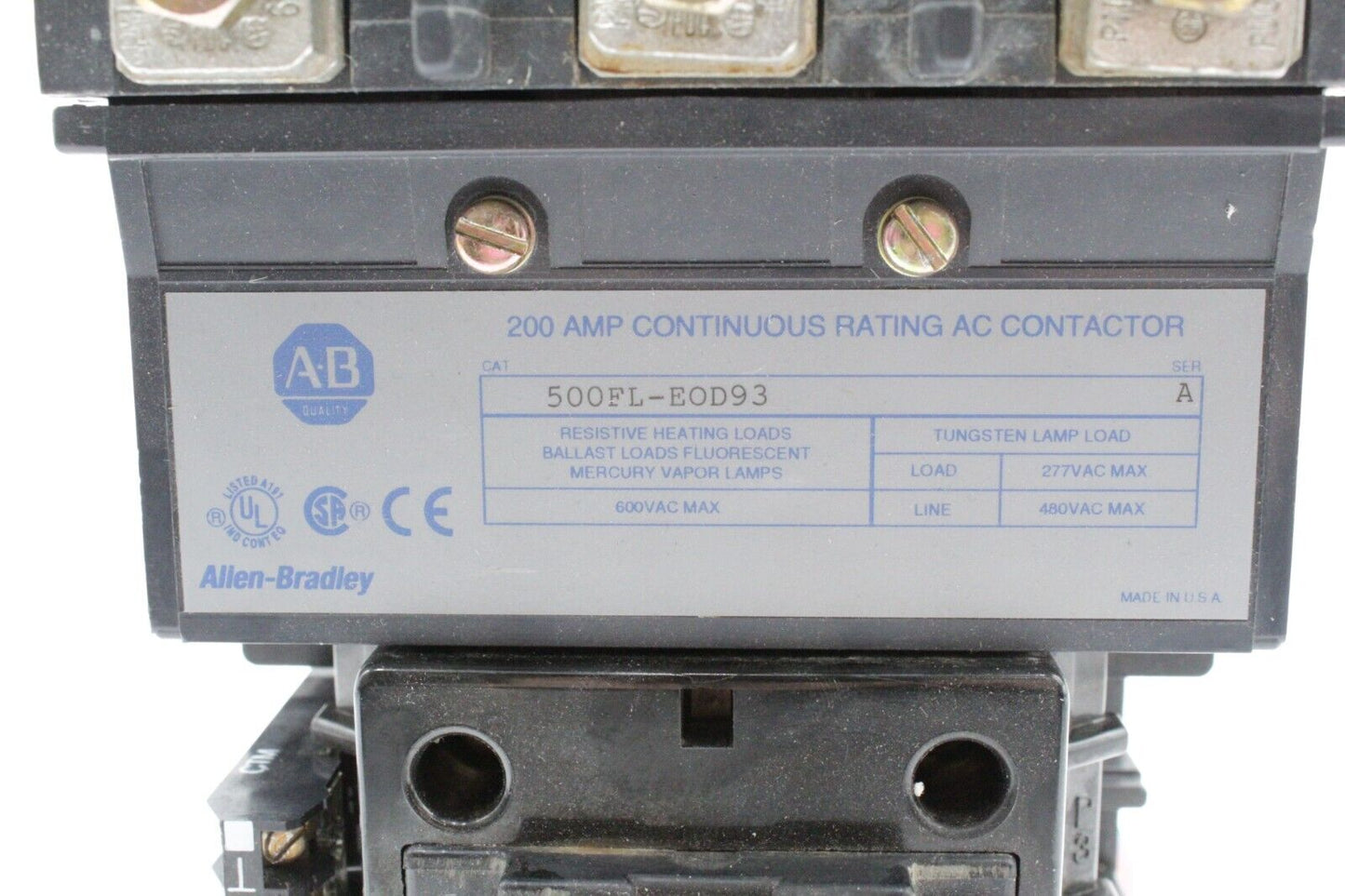 Allen-Bradley 500FL-EOD93 AC Contactor 200 Amp