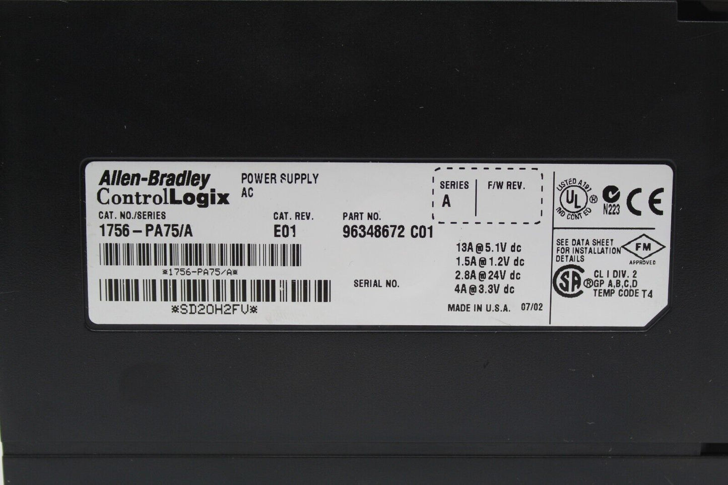 Allen-Bradley 1756-PA75/A ControlLogix Power Supply