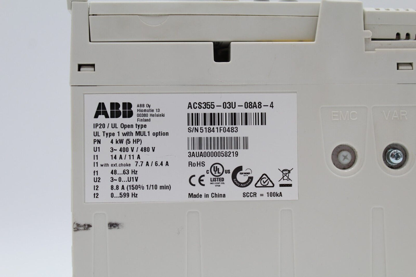 ABB ACS355-03U-08A8-4 5hp AC Drive w/ Ethernet Adapter