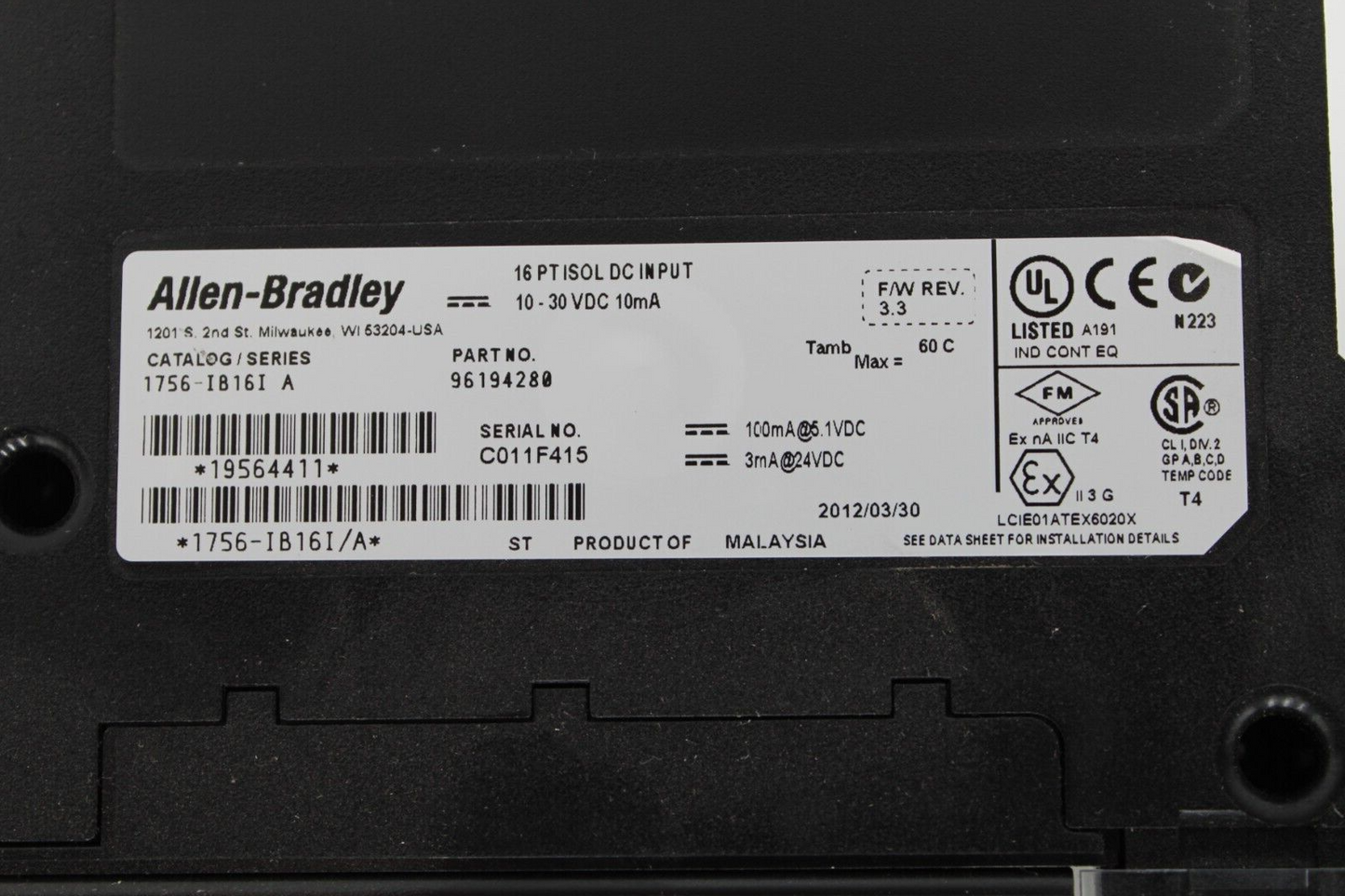 Allen-Bradley 1756-IB16I 16 Point Isolated DC Input Module