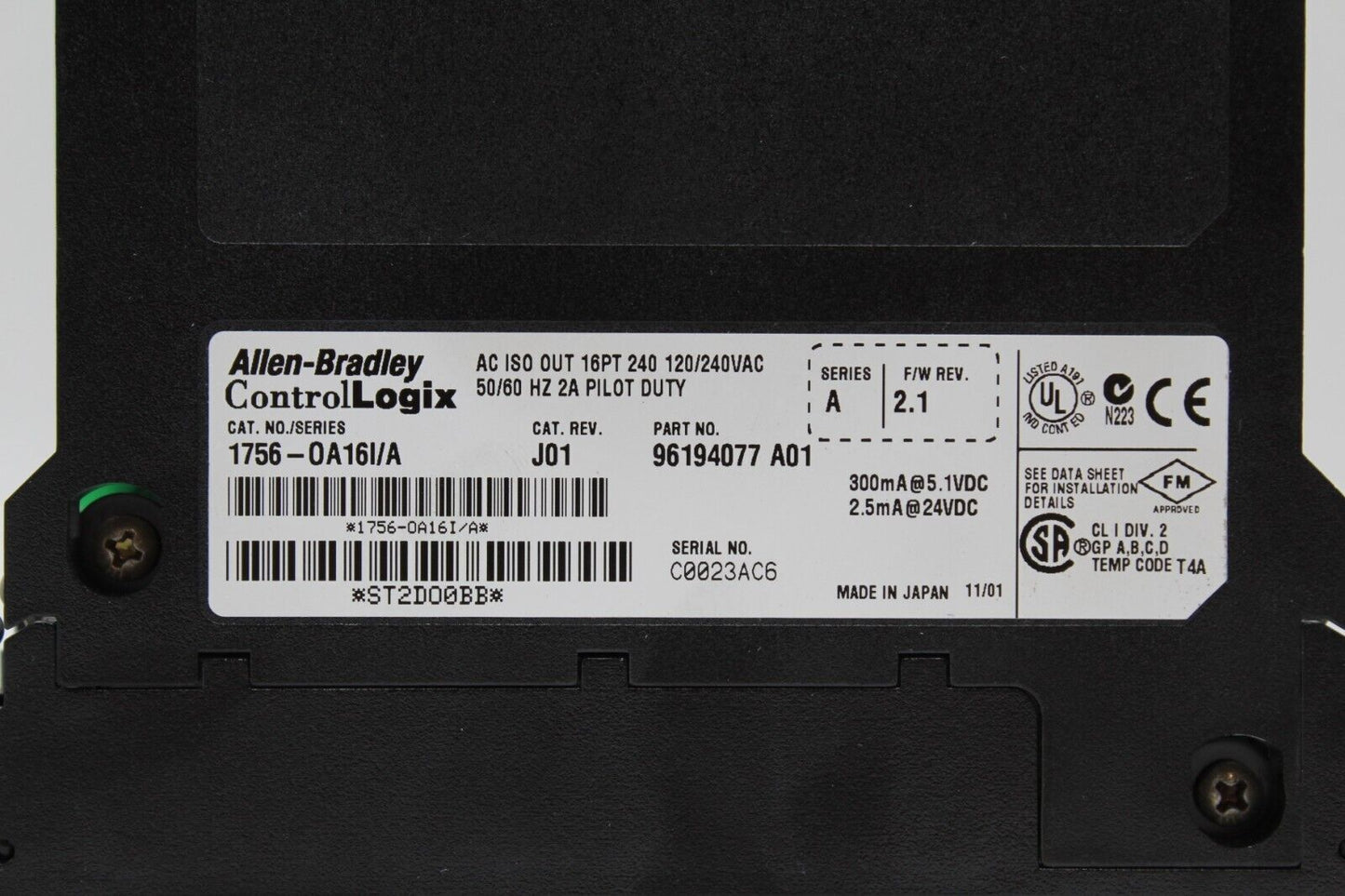 Allen-Bradley 1756-OA16I ControlLogix Isolated Output Module (No Door)