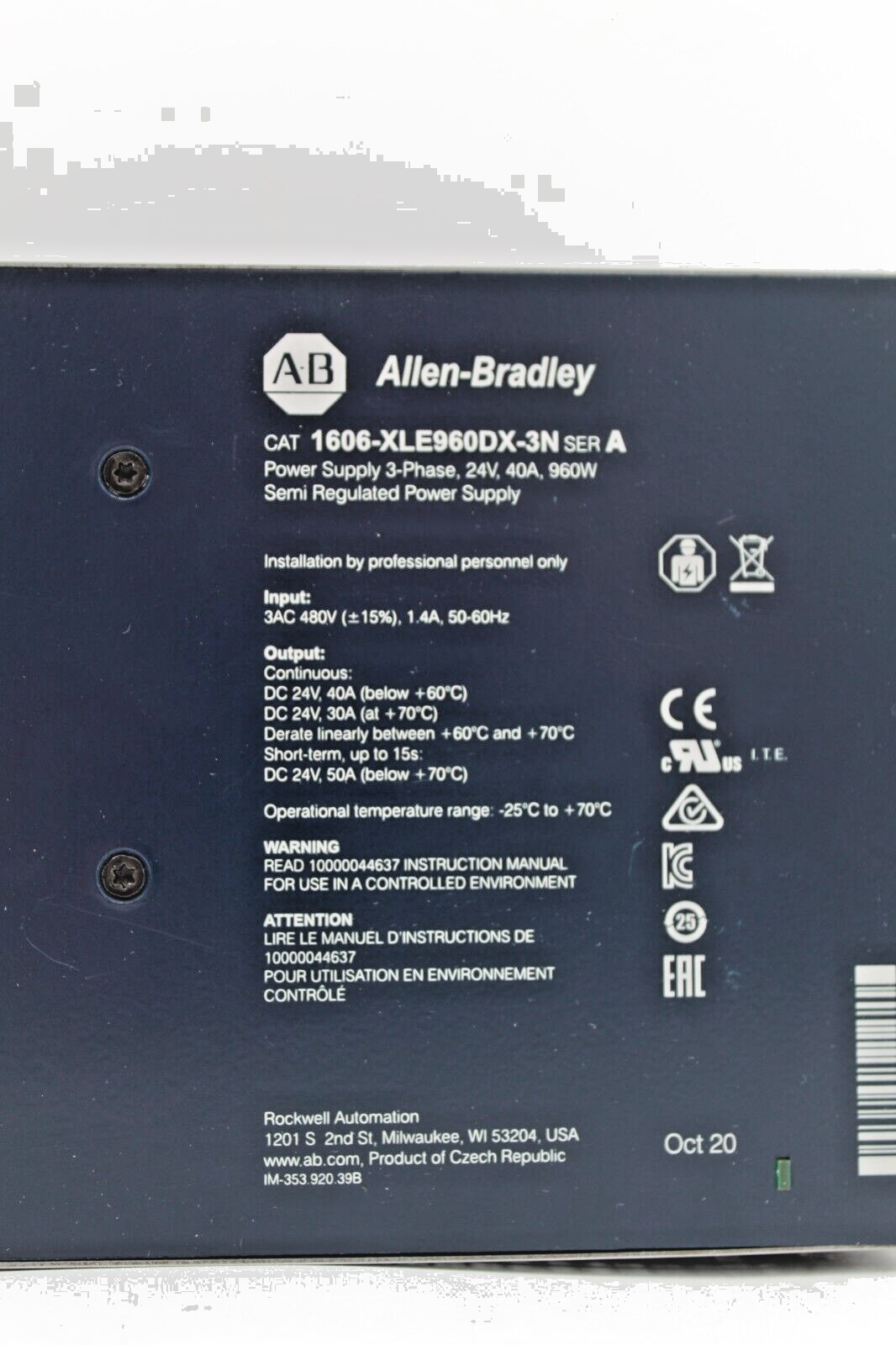 Allen-Bradley 1606-XLE960DX-3N 3-Phase Power Supply