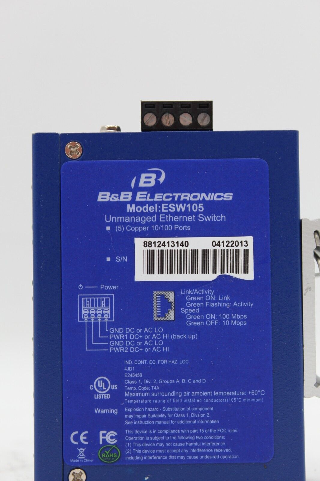 B&B Electronics ESW105 5-Port Unmanaged Ethernet Switch