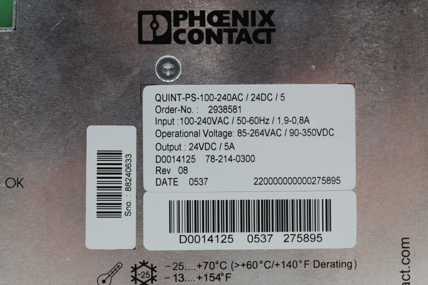 Phoenix Contact QUINT-PS-100-240AC/24DC/5 Power Supply Unit