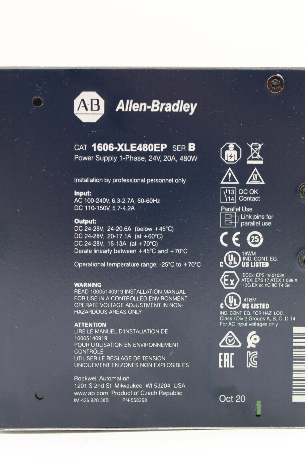 Allen-Bradley 1606-XLE480EP /B 1-Phase Power Supply