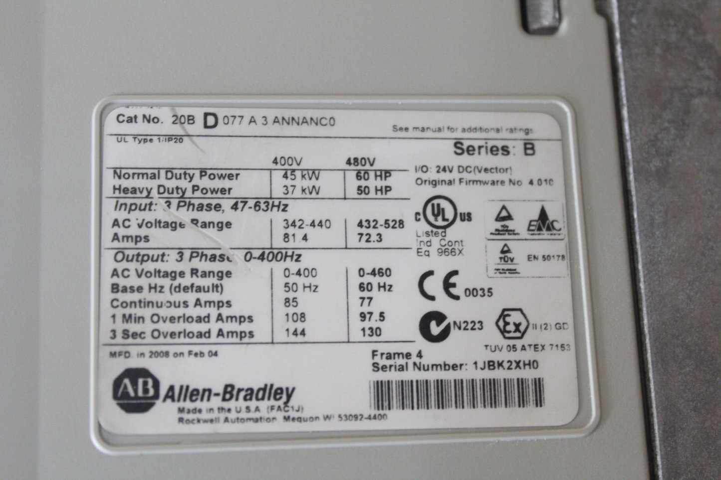 Allen Bradley 20BD077A3ANNANC0 PowerFlex 700