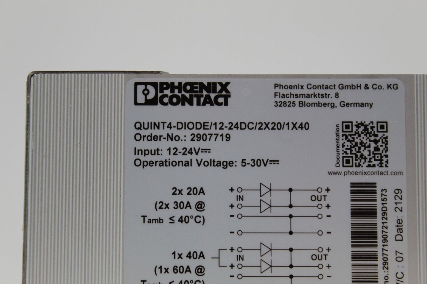 Phoenix Contact QUINT4-DIODE/12-24DC/2X20/1X40 Power Supply