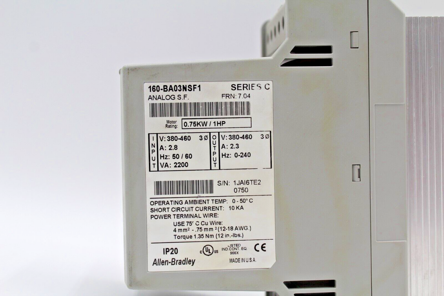 Allen-Bradley 160-BA03NSF1 Motor Controller Drive (No Control Panel)