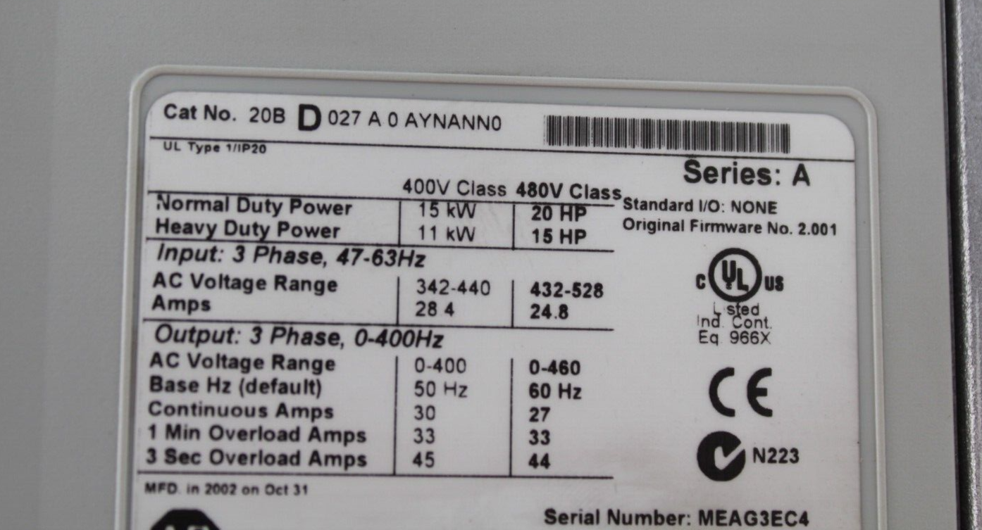 Allen-Bradley 20BD027A0AYNANN0 Powerflex 700