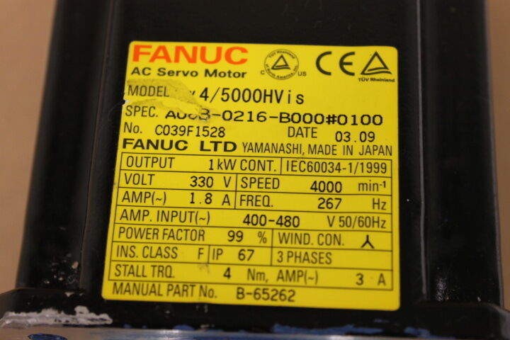 FANUC A06B-0216-B000#0100 MOTOR WITH A860-2000-T321 PULSE CODER