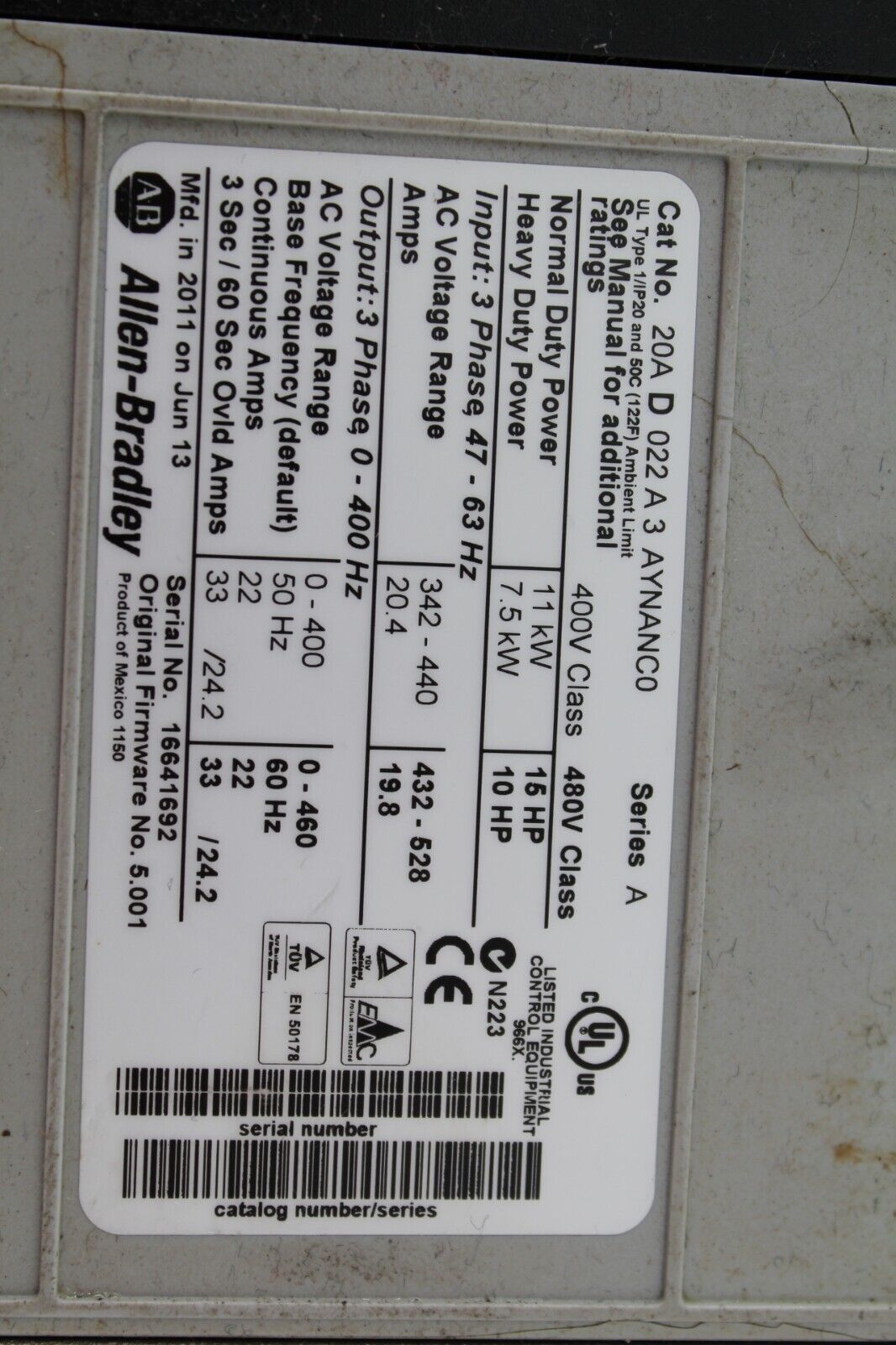 Allen-Bradley 20AD022A3AYNANC0 Powerflex 70 AC Drive (S)