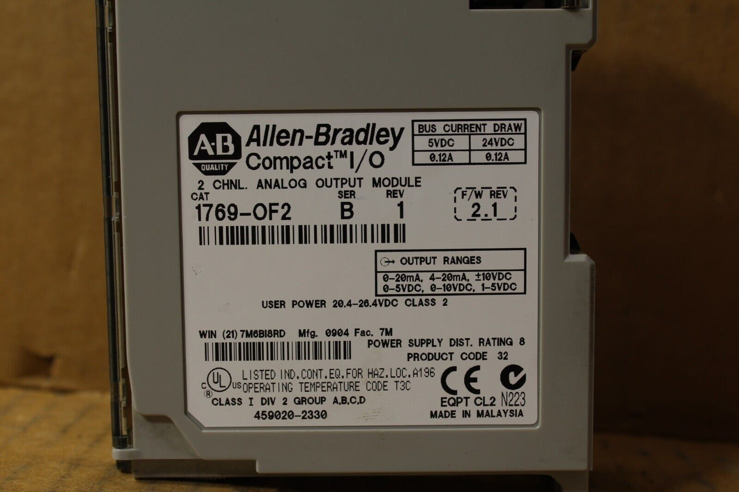 Allen-Bradley 1769-OF2 Compact I/O 2 Chnl Analog Output Module