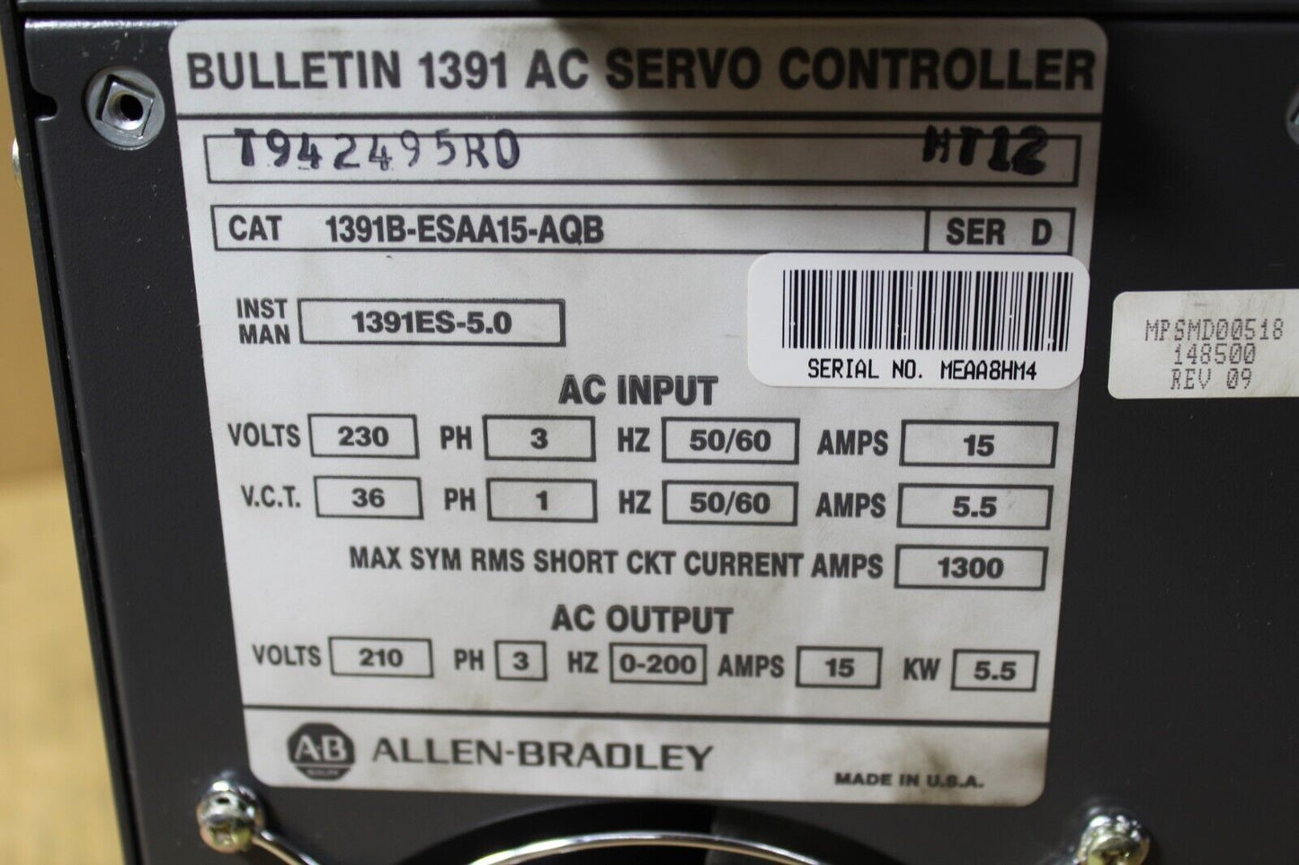 Allen-Bradley 1391B-ESAA15-AQB SER. D AC Servo Controller