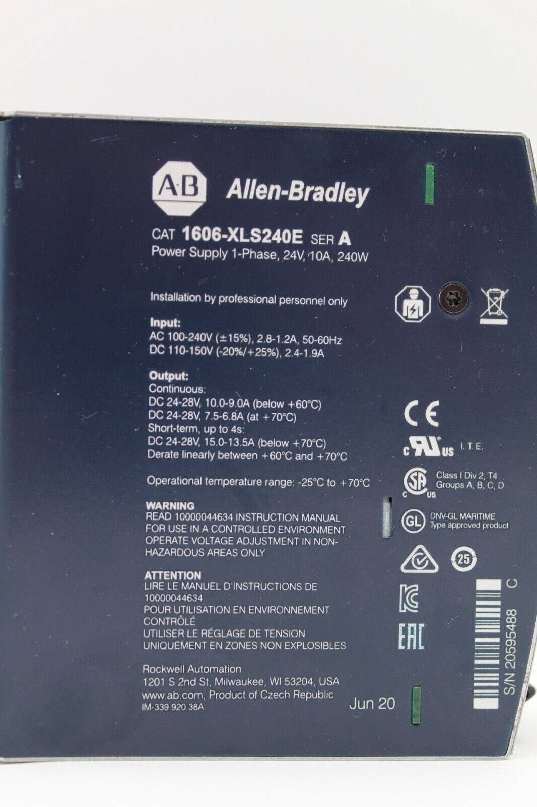 Allen-Bradley 1606-XLS240E 1-Phase Power Supply