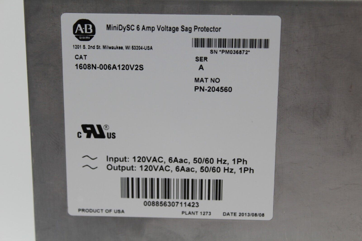 Allen-Bradley 1608N-006A120V2S MiniDySC 6amp Voltage Sag Protector