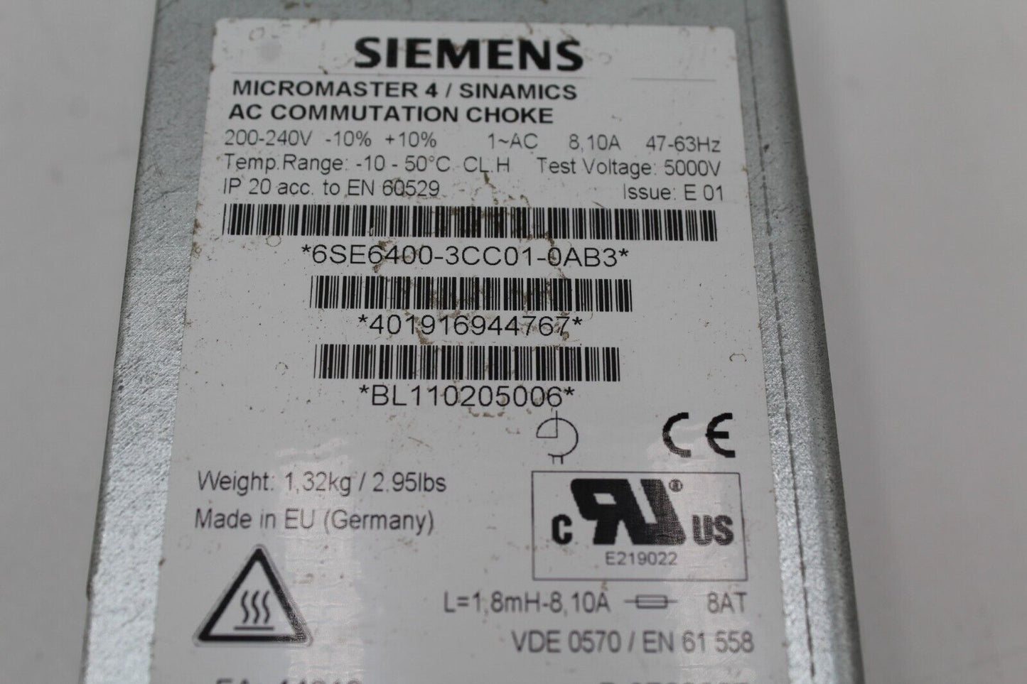 SIEMENS 6SE6400-3CC01-0AB3 AC COMMUNICATION CHOKE