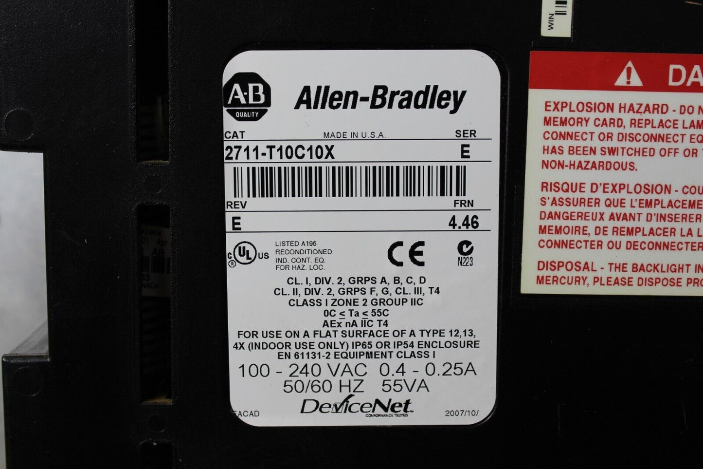 Allen-Bradley 2711-T10C10X Panelview 1000 Interface Panel
