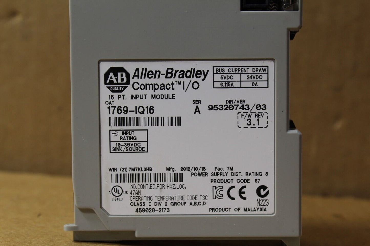 Allen-Bradley 1769-IQ16 Compact I/O 16 Pt. Input Module (No Door)