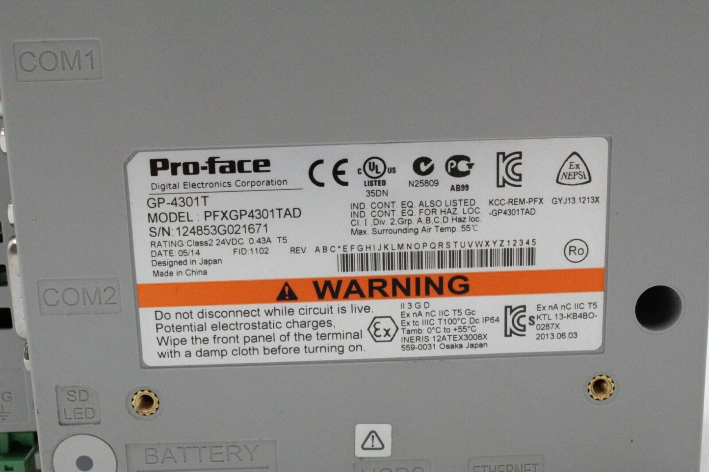 Pro-Face GP-4301T PFXGP4301TAD 5.7" TFT Analog Color Touch Operator Interface