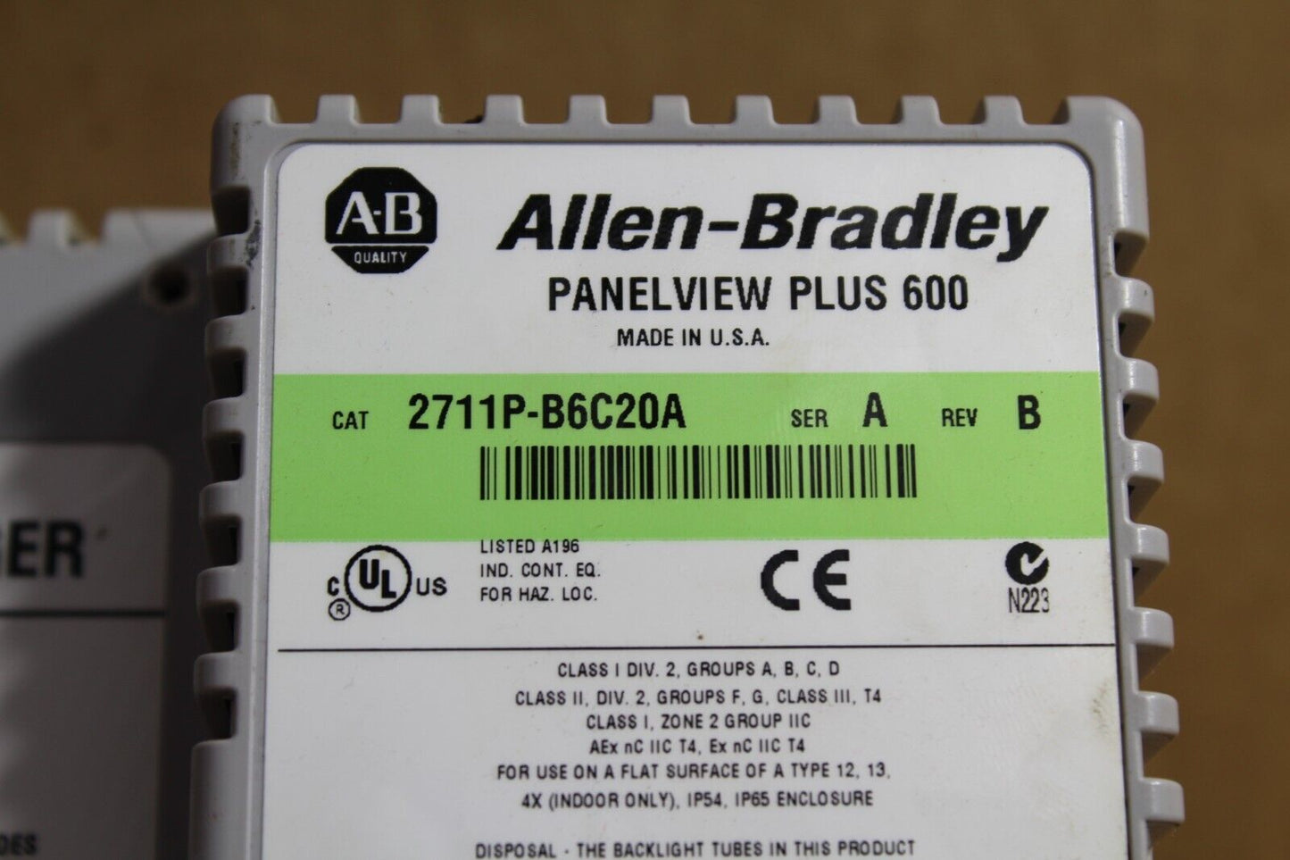 Allen Bradley 2711P-B6C20A PanelView Plus 600 (Broken Plastic Pictured)