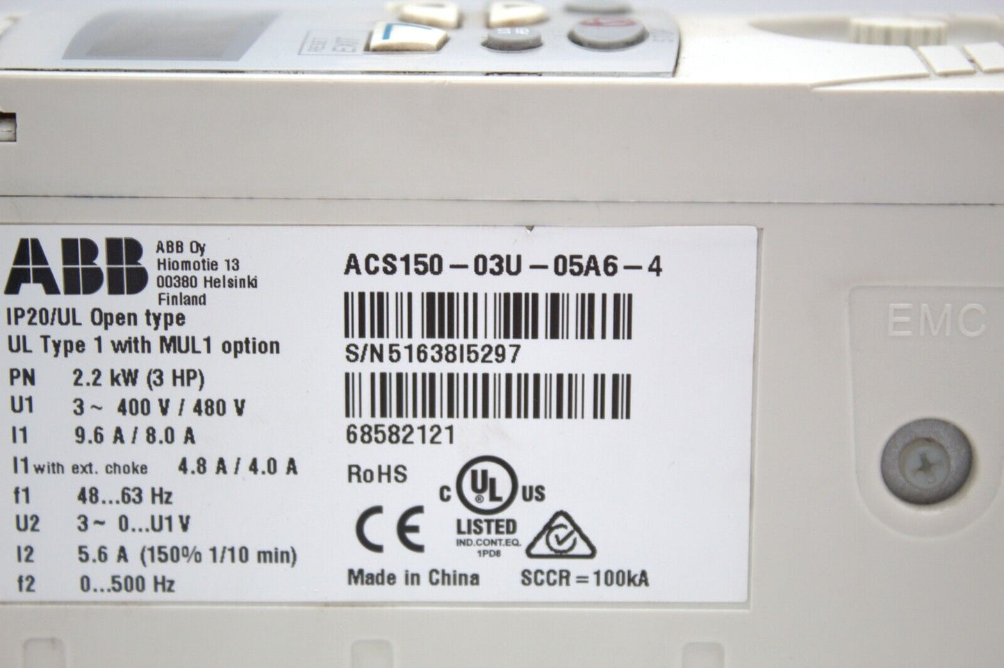 ABB ACS150-03U-05A6-4 3-Phase Integrated Operator (See Description!)