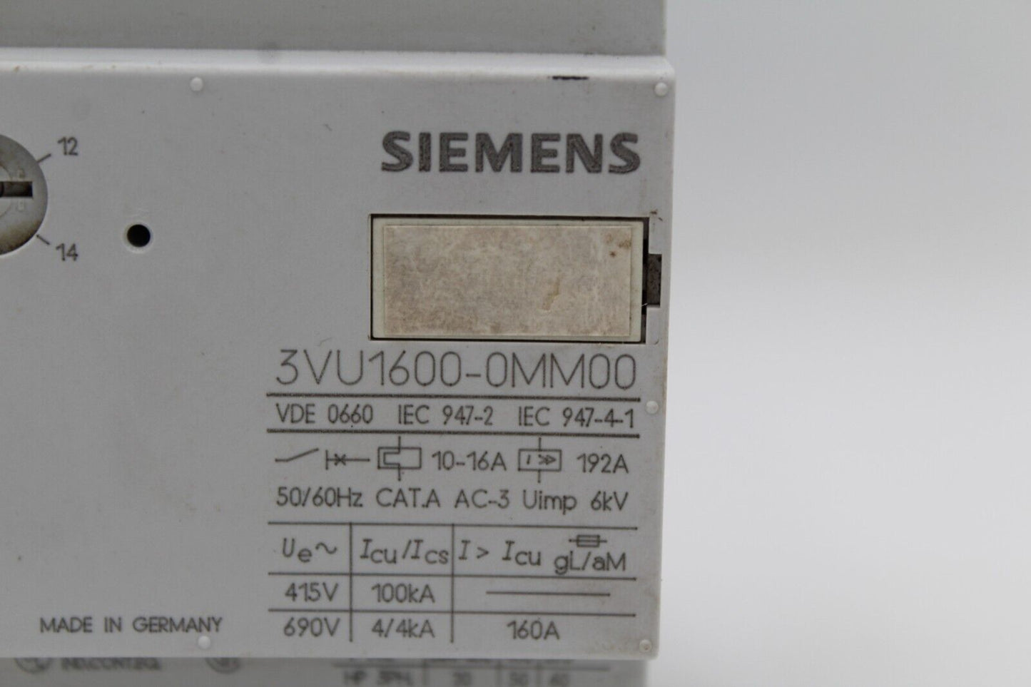 Siemens 3VU1600-0MM00 Motor Starter