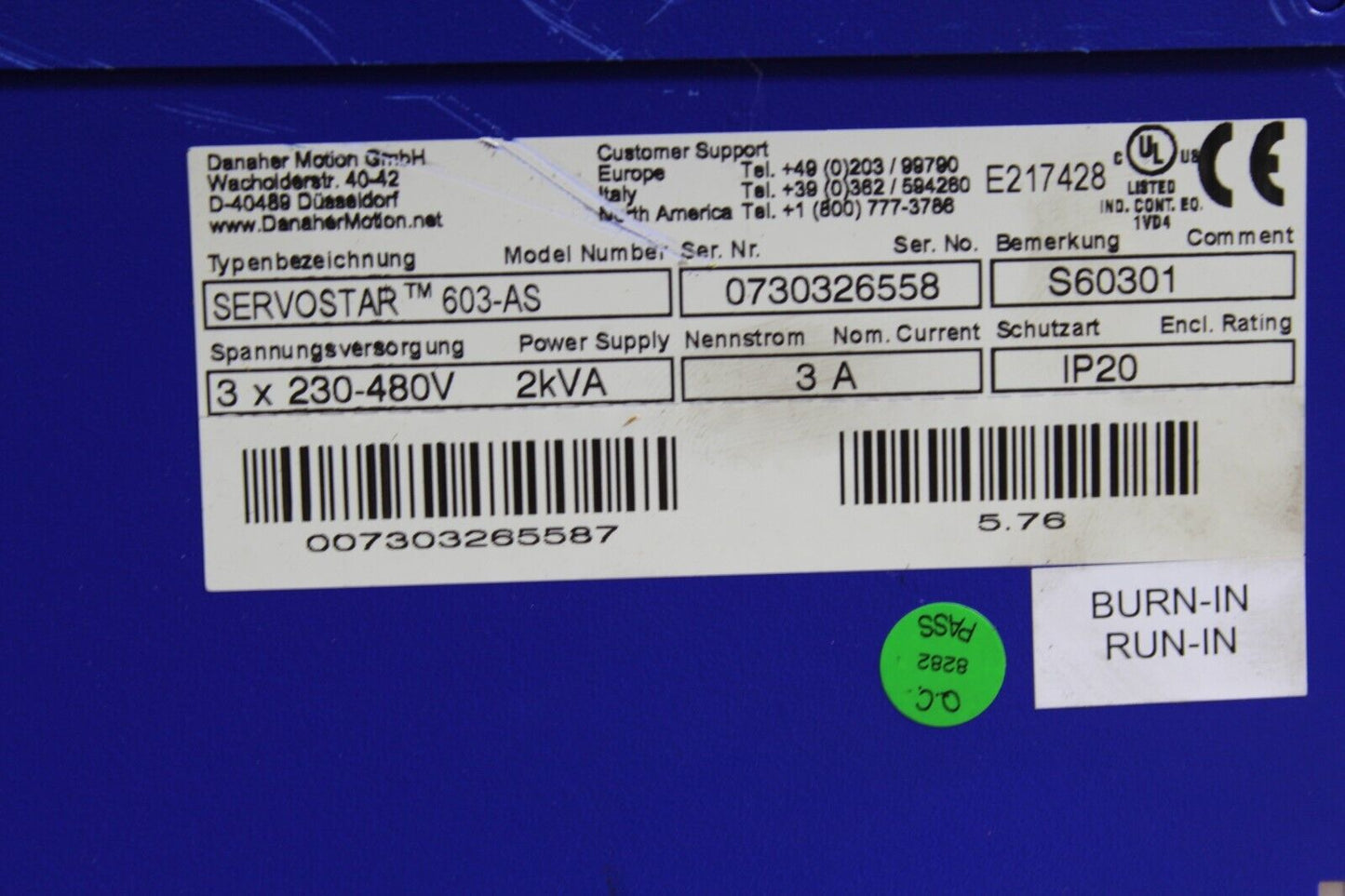 Kollmorgen Danaher Motion Servostar 603-AS S60301 Drive