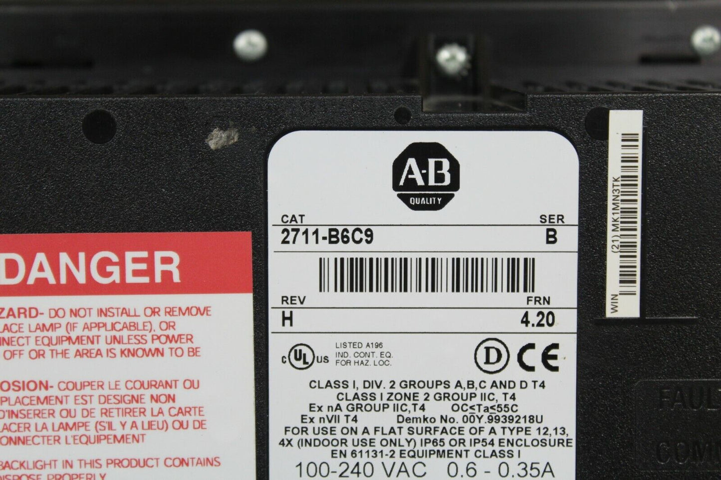 Allen Bradley 2711-B6C9 PanelView 600