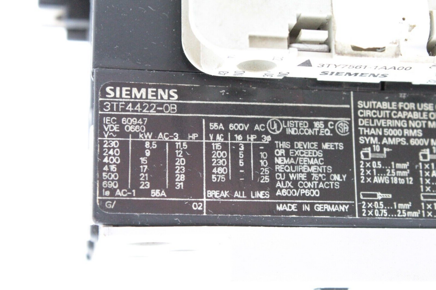 Siemens 3TF4422-OB 24VDC Contactor