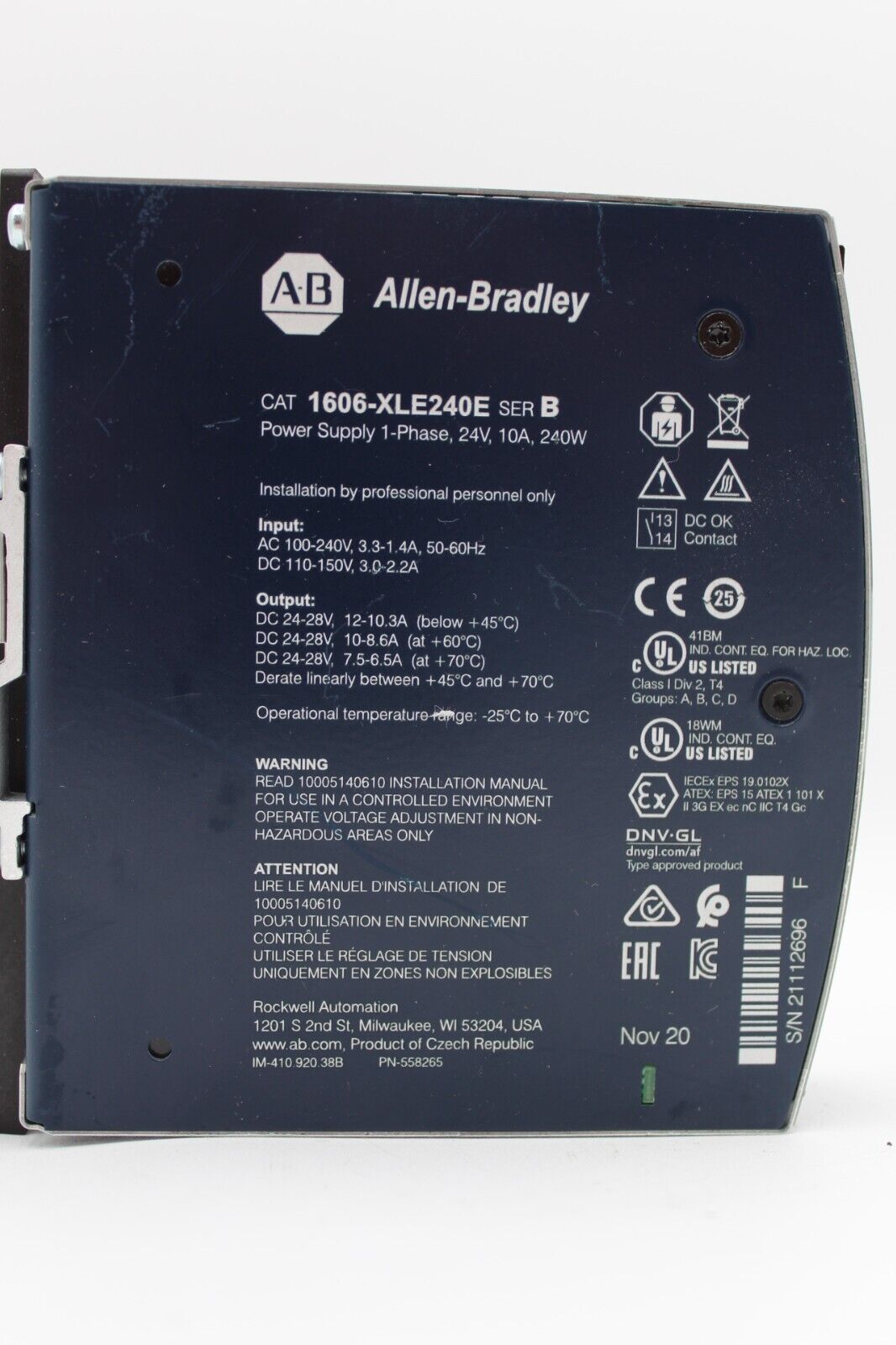 Allen-Bradley 1606-XLS240E /B 1-Phase Power Supply