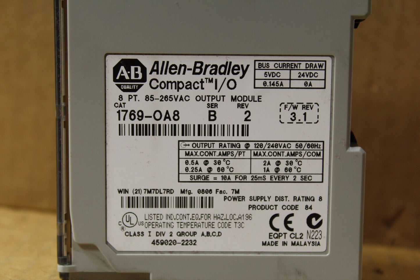 Allen-Bradley 1769-OA8 Compact I/O 8 Pt Output Module